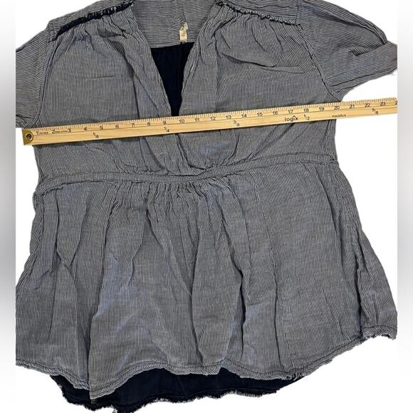 Free People Babydoll Top Womens Size Small Blue Striped Long Sleeve V Neck Basic - Picture 7 of 11